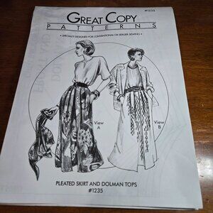 Great Copy Patterns 1235 sewing patterns Pleated Skirt, Dolman Tops UNCUT XS-XL